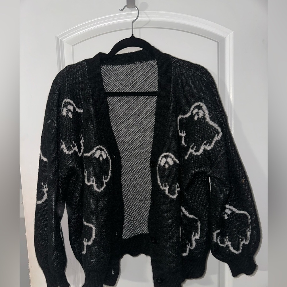 SHEIN Black and White Cardigan with ghosts cartoon